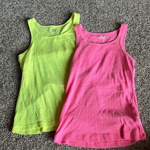 Kids tank tops. Neon yellow and pink. Size youth medium.